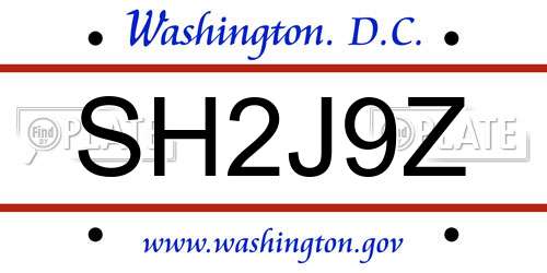 SH2J9Z District Of Columbia License Plate