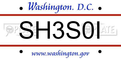SH3S0I District Of Columbia License Plate