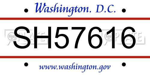 SH57616 District Of Columbia License Plate