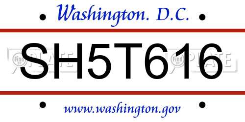 SH5T616 District Of Columbia License Plate