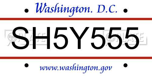 SH5Y555 District Of Columbia License Plate