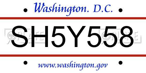 SH5Y558 District Of Columbia License Plate