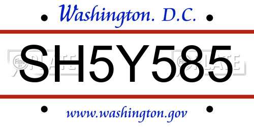 SH5Y585 District Of Columbia License Plate