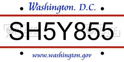 SH5Y855 District Of Columbia License Plate