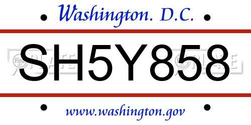 SH5Y858 District Of Columbia License Plate