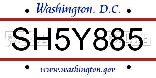 SH5Y885 District Of Columbia License Plate