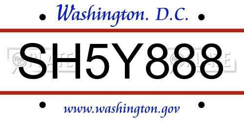 SH5Y888 District Of Columbia License Plate