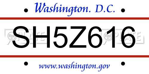 SH5Z616 District Of Columbia License Plate