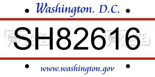 SH82616 District Of Columbia License Plate