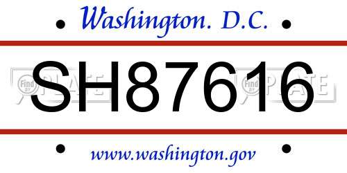 SH87616 District Of Columbia License Plate