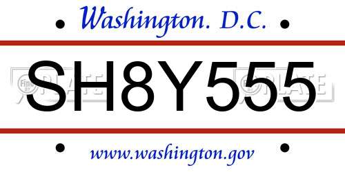 SH8Y555 District Of Columbia License Plate
