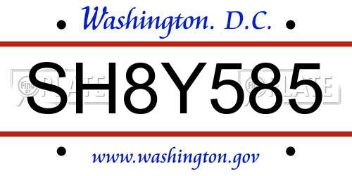 SH8Y585 District Of Columbia License Plate