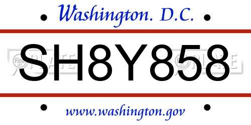 SH8Y858 District Of Columbia License Plate