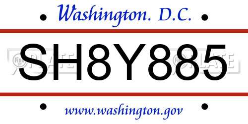 SH8Y885 District Of Columbia License Plate