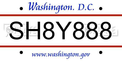 SH8Y888 District Of Columbia License Plate