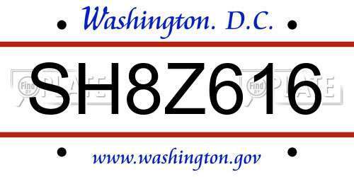 SH8Z616 District Of Columbia License Plate