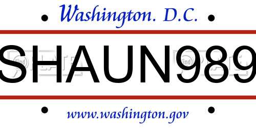 SHAUN989 District Of Columbia License Plate