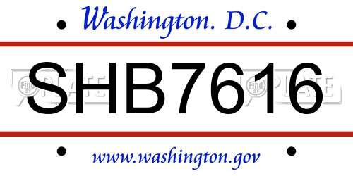 SHB7616 District Of Columbia License Plate