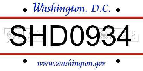 SHD0934 District Of Columbia License Plate