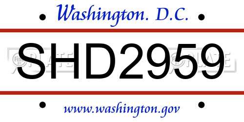 SHD2959 District Of Columbia License Plate