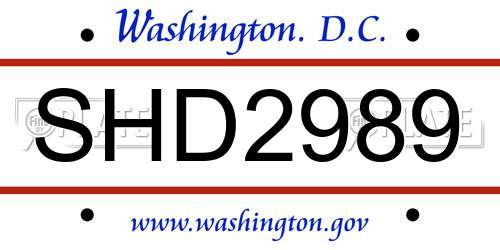 SHD2989 District Of Columbia License Plate
