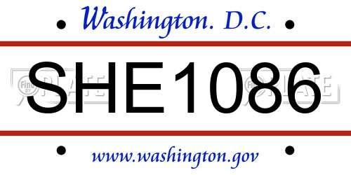 SHE1086 District Of Columbia License Plate