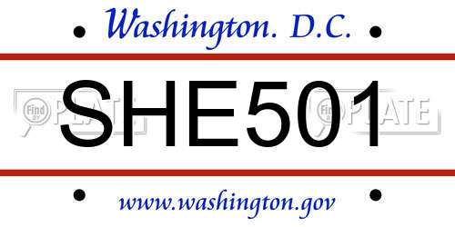 SHE501 District Of Columbia License Plate