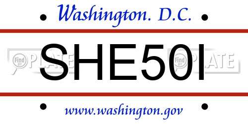 SHE50I District Of Columbia License Plate