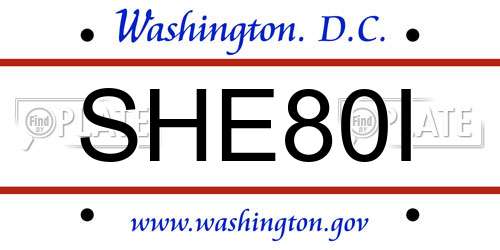 SHE80I District Of Columbia License Plate