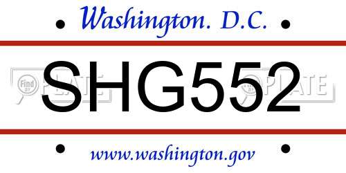 SHG552 District Of Columbia License Plate