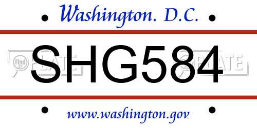SHG584 District Of Columbia License Plate