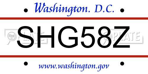 SHG58Z District Of Columbia License Plate