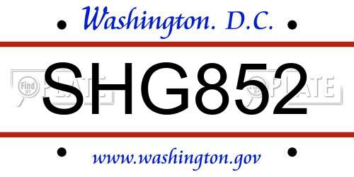 SHG852 District Of Columbia License Plate