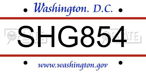 SHG854 District Of Columbia License Plate