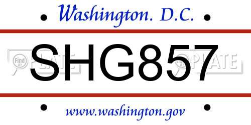 SHG857 District Of Columbia License Plate