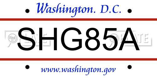 SHG85A District Of Columbia License Plate