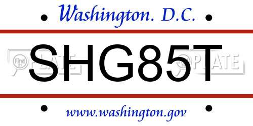 SHG85T District Of Columbia License Plate