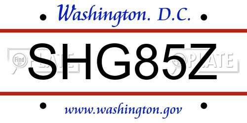 SHG85Z District Of Columbia License Plate