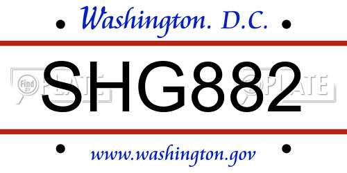 SHG882 District Of Columbia License Plate