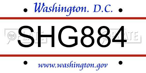 SHG884 District Of Columbia License Plate