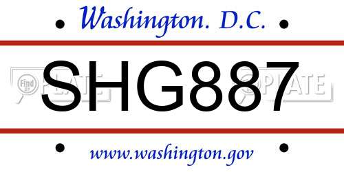 SHG887 District Of Columbia License Plate