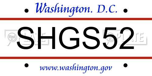 SHGS52 District Of Columbia License Plate