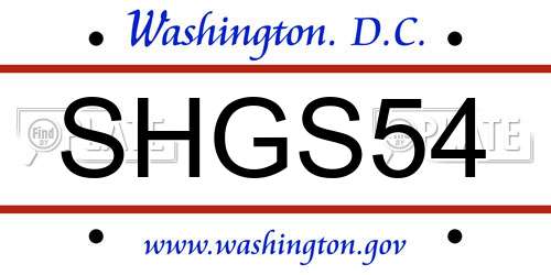SHGS54 District Of Columbia License Plate