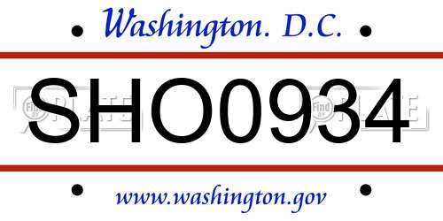 SHO0934 District Of Columbia License Plate