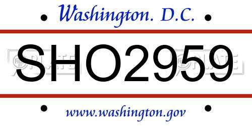 SHO2959 District Of Columbia License Plate