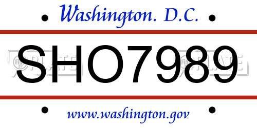 SHO7989 District Of Columbia License Plate