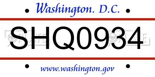 SHQ0934 District Of Columbia License Plate