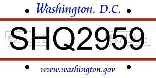 SHQ2959 District Of Columbia License Plate