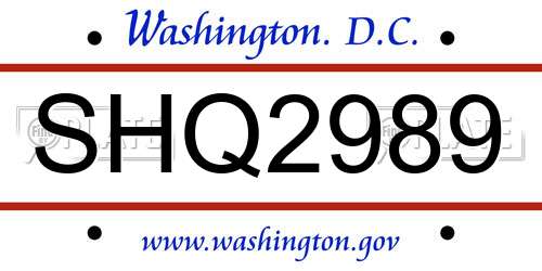 SHQ2989 District Of Columbia License Plate