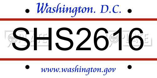 SHS2616 District Of Columbia License Plate
